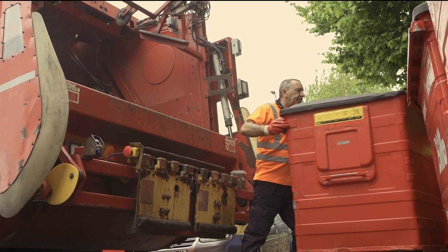 Biffa waste collection truck emptying a smart bin sensor-fitted bin