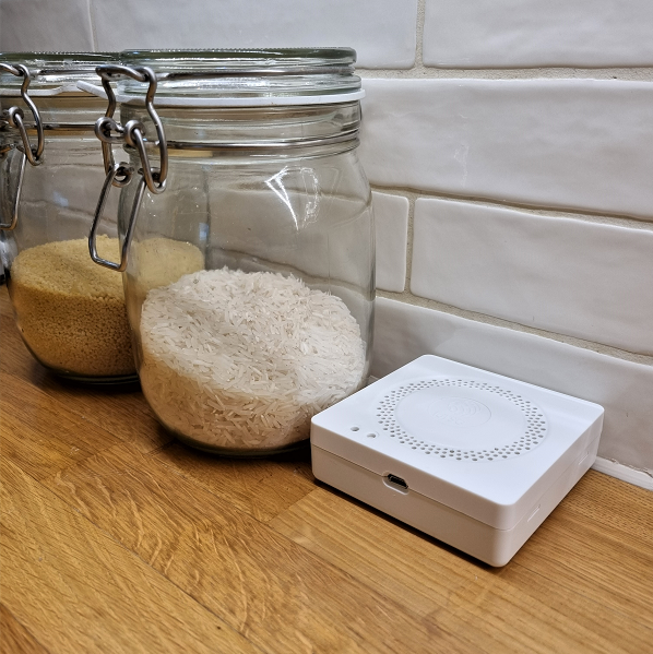 DORIS care device placed on a kitchen shelf in a resident's home